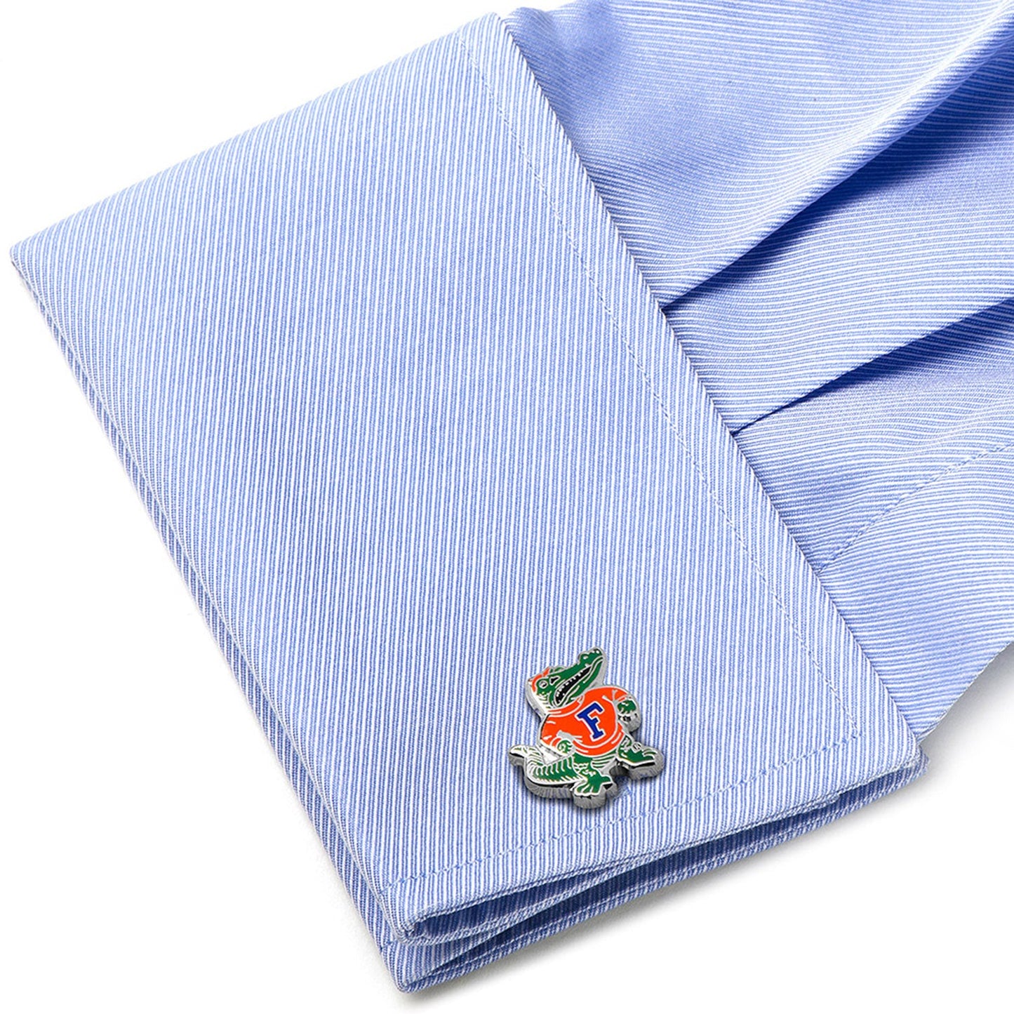 Blue striped shirt with a decorative emblem on a white background University of Florida Throwback Cufflinks