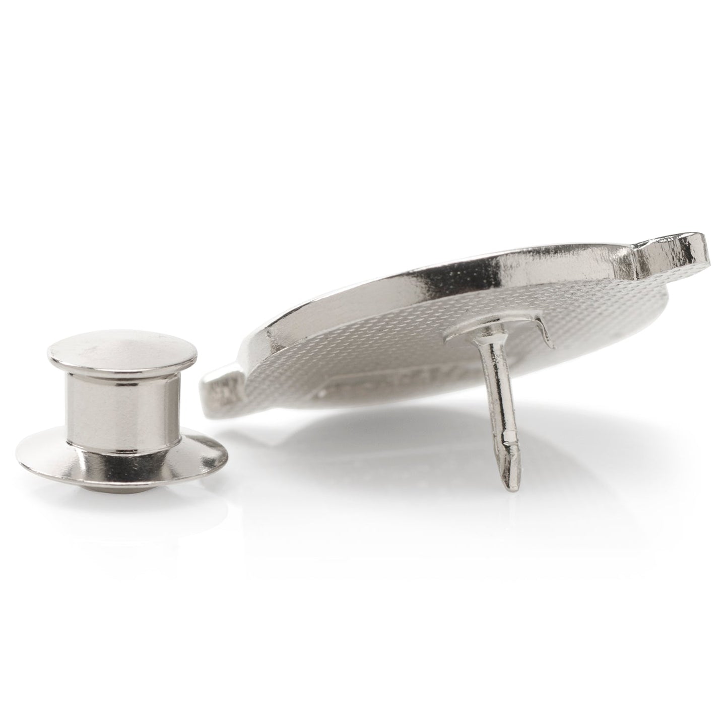 Silver cufflinks on a white background