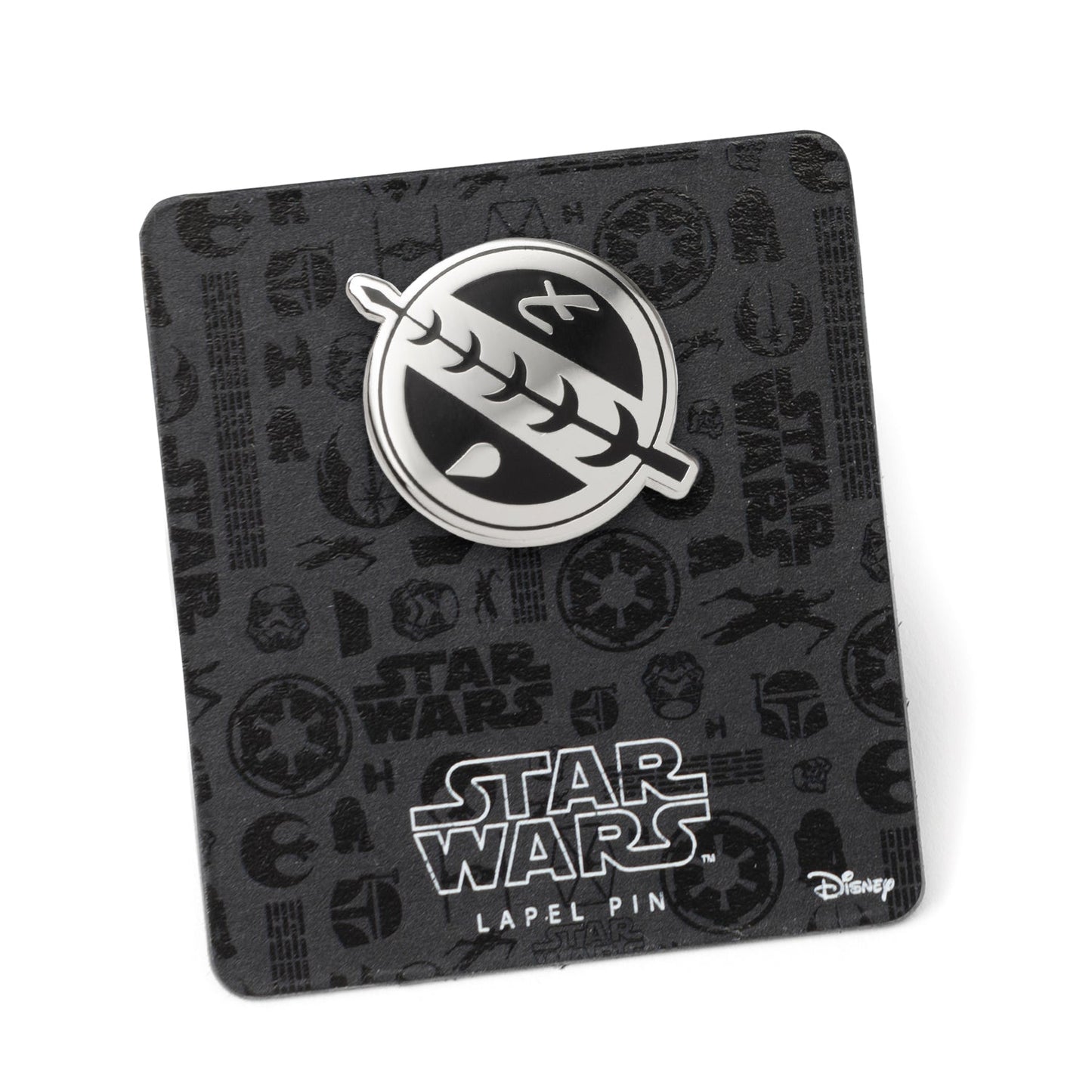 Star Wars lapel pin packaging with logos on a white background