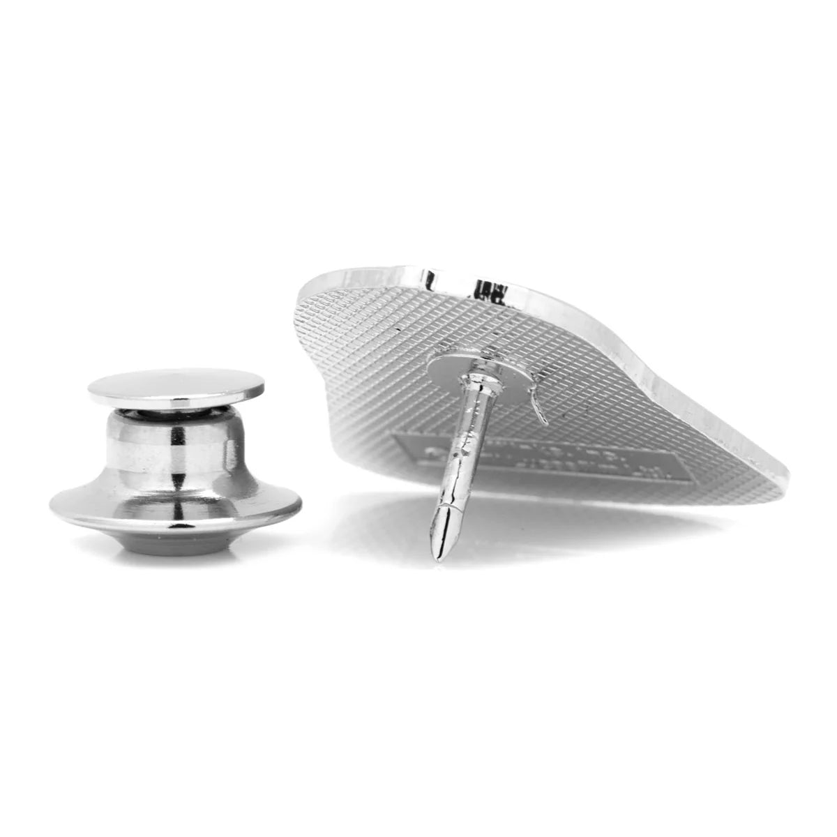 Metallic shower head and flange on a white background