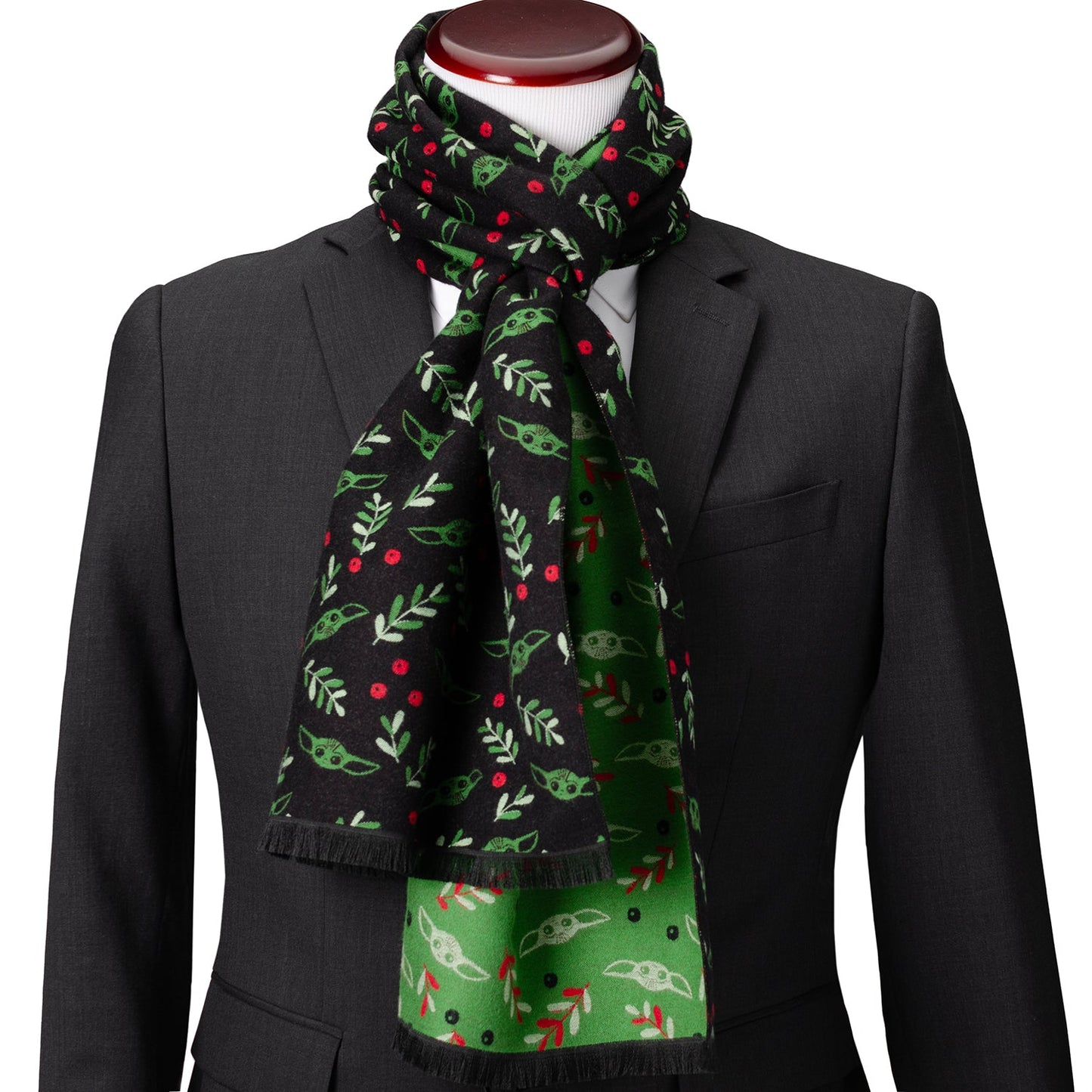 Star Wars Grogu Holiday Black and Green Scarf