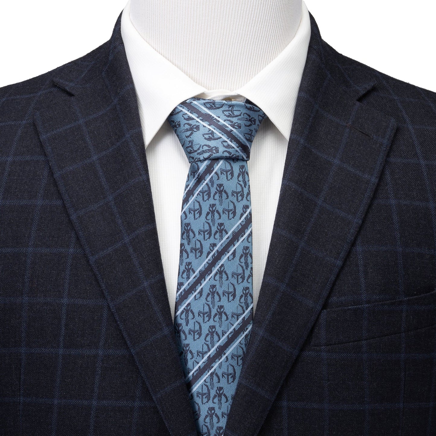 Star Wars Mandalorian and Mythosaur Blue and Navy Striped Tie