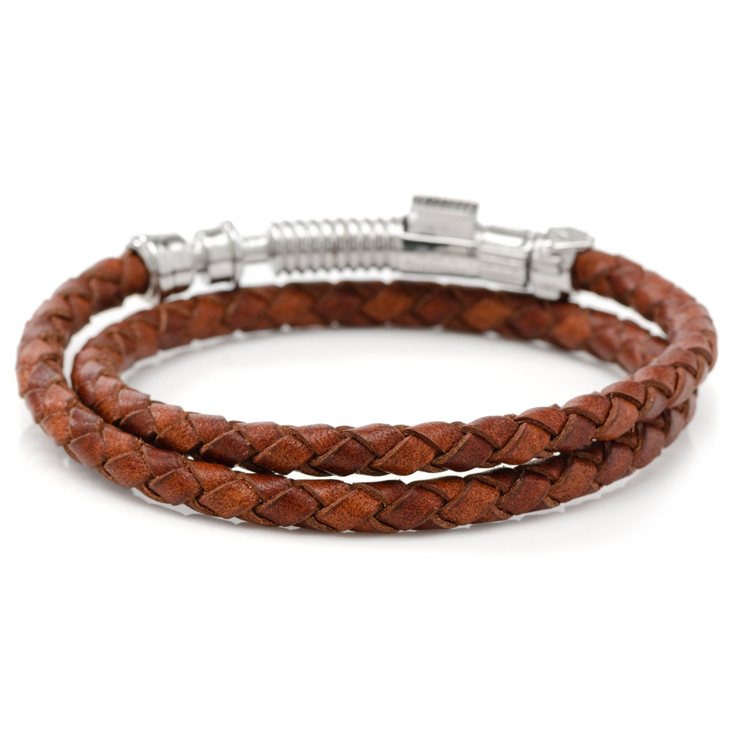 Brown braided leather bracelet with a silver clasp on a white background Star Wars Obi-Wan Kenobi LIGHTSABER Bracelet