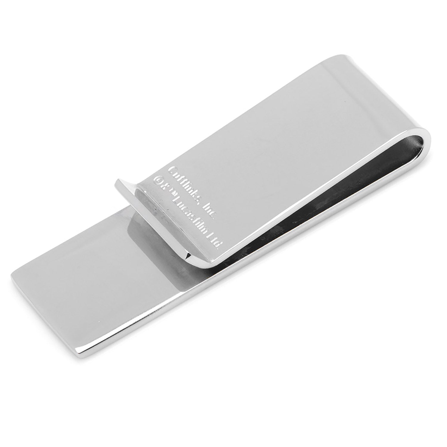 Silver money clip on a white background