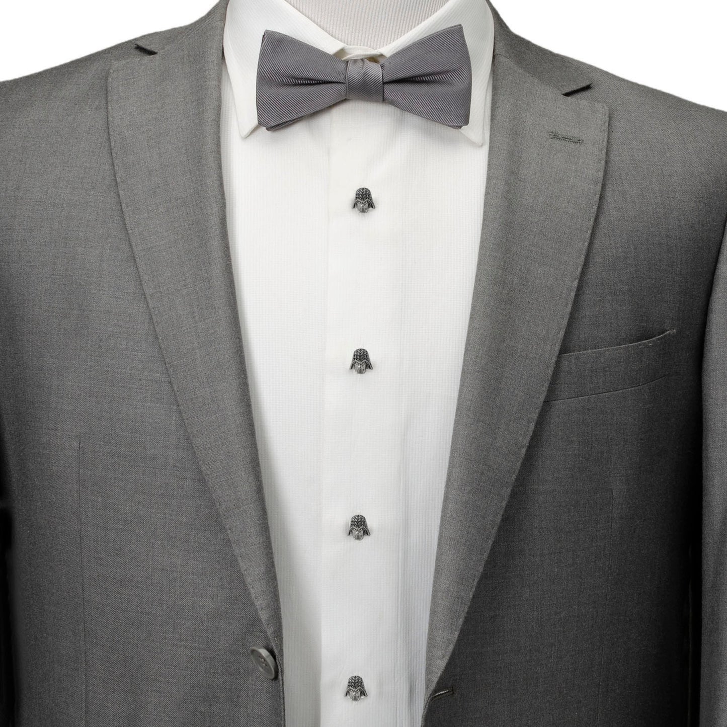 Gray tuxedo with a bow tie on a white background