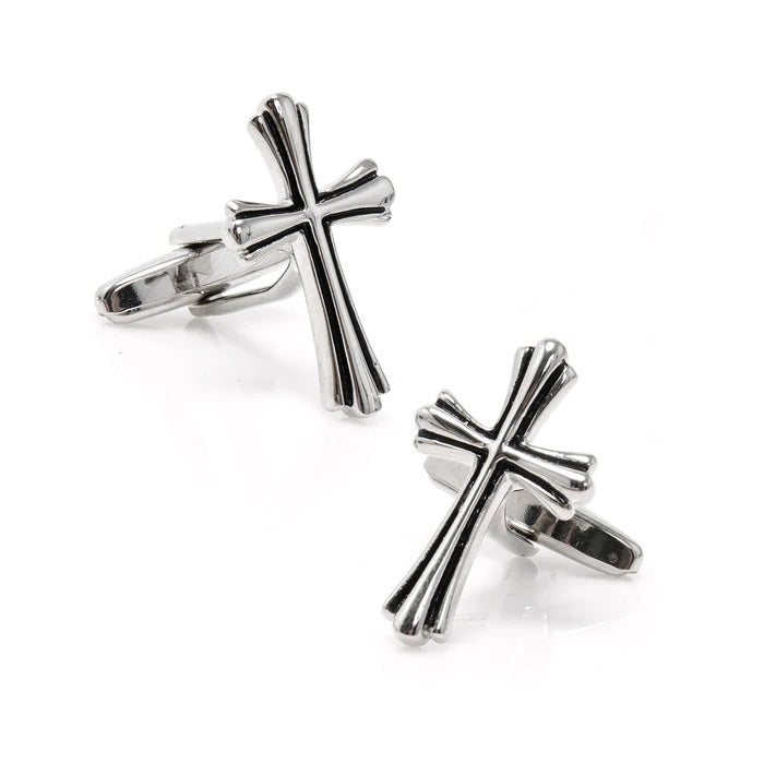 Cross Cufflinks Christian Gifts Silver Grooved Design Black Enamel Trim Religious Gifts Catholic Gifts Priest Cross Cuffs Pastor Gift Clergy