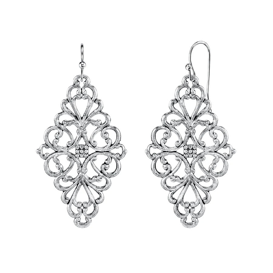 Women's Earrings Silver Plated Jewelry Filigree Diamond Drop Earrings