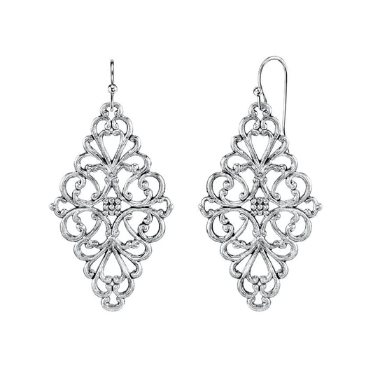 Women's Earrings Silver Plated Jewelry Filigree Diamond Drop Earrings