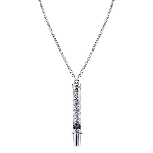 Women's Silver Necklace Jewelry Etched Filigree Vintage Style Whistle Pendant Necklace 30"