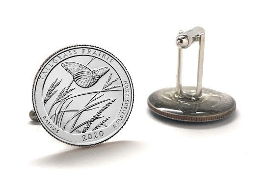 front side and back post focused Tallgrass Prairie National Preserve Coin Cufflinks