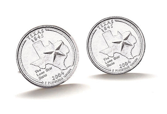 Texas State Quarter Coin Cufflinks Uncirculated U.S. Quarter 2004 Cuff Links Enamel Backing Cufflinks