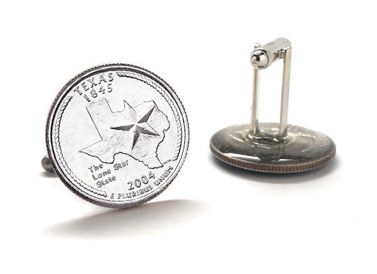 Texas State Quarter Coin Cufflinks Uncirculated U.S. Quarter 2004 Cuff Links Enamel Backing Cufflinks