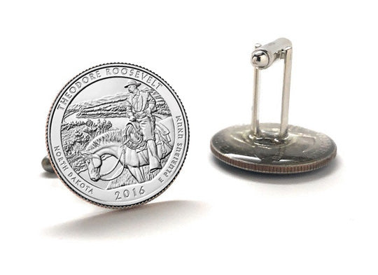 Theodore Roosevelt National Park Coin Cufflinks Uncirculated U.S. Quarter 2016 Cuff Links Enamel Backing Cufflinks