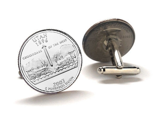 Utah State Quarter Coin Cufflinks Uncirculated U.S. Quarter 2007 Cuff Links Enamel Backing Cufflinks