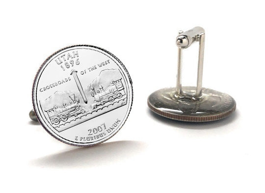 Utah State Quarter Coin Cufflinks Uncirculated U.S. Quarter 2007 Cuff Links Enamel Backing Cufflinks