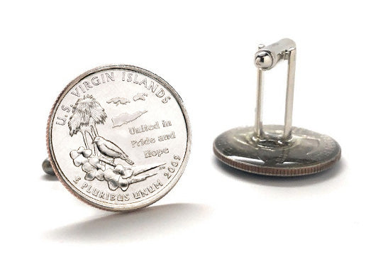 The U.S. Virgin Islands Coin Cufflinks Uncirculated U.S. Quarter 2009 Cuff Links Enamel Backing Cufflinks