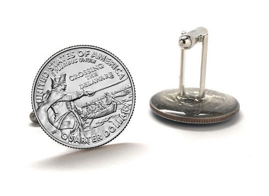 General George Washington Crossing the Delaware Coin Cufflinks Uncirculated U.S. Quarter 2021 Cuff Links Enamel Backing Cufflinks