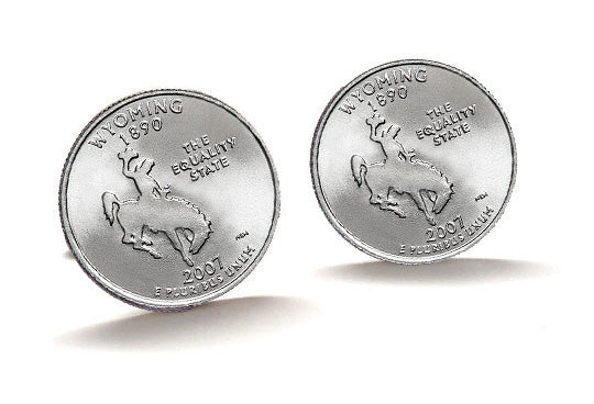 Wyoming State Quarter Coin Cufflinks Uncirculated U.S. Quarter 2007 Cuff Links Enamel Backing Cufflinks