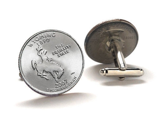 Wyoming State Quarter Coin Cufflinks Uncirculated U.S. Quarter 2007 Cuff Links Enamel Backing Cufflinks