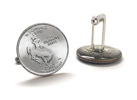 Wyoming State Quarter Coin Cufflinks Uncirculated U.S. Quarter 2007 Cuff Links Enamel Backing Cufflinks