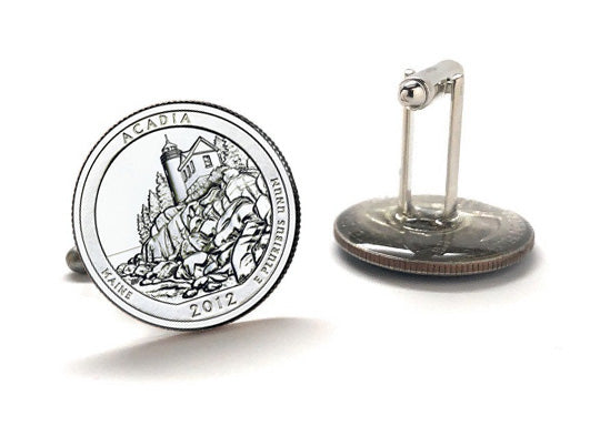 Acadia National Park Coin Cufflinks Uncirculated U.S. Quarter 2012 Cuff Links Enamel Backing Cufflinks