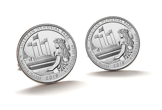 America War memorial Park Coins Cufflinks showing Island girl