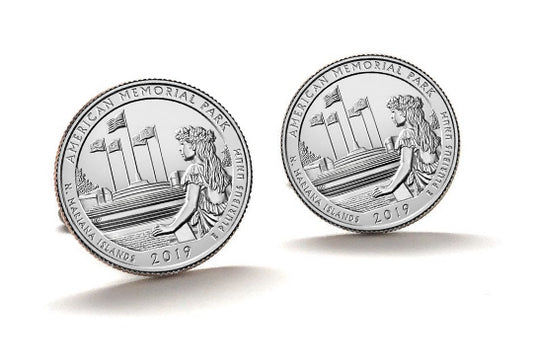 America War memorial Park Coins Cufflinks showing Island girl