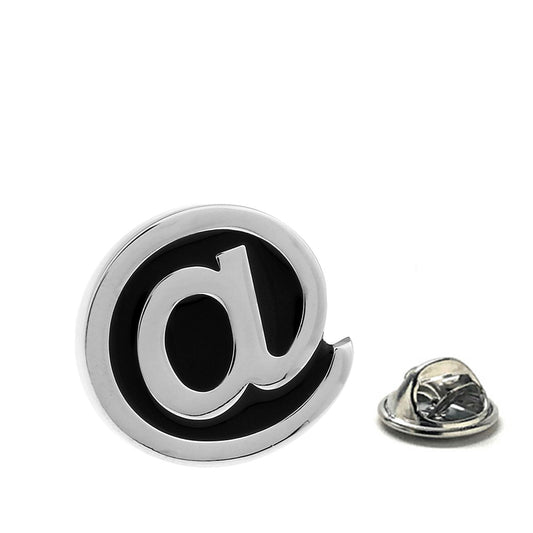 JayPins Silver “@” Symbol Cufflinks – modern silver cufflinks with black enamel at-symbol design, ideal for tech professionals and digital creatives.