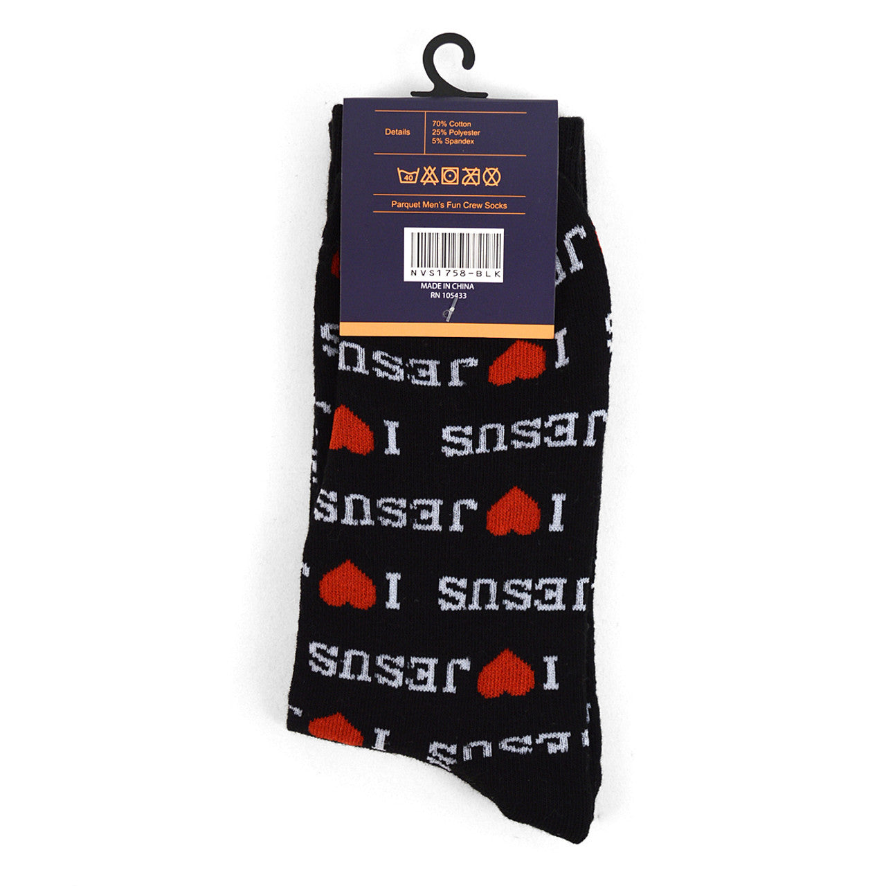 Men's I Love Jesus Novelty Socks Black with Red Hearts
