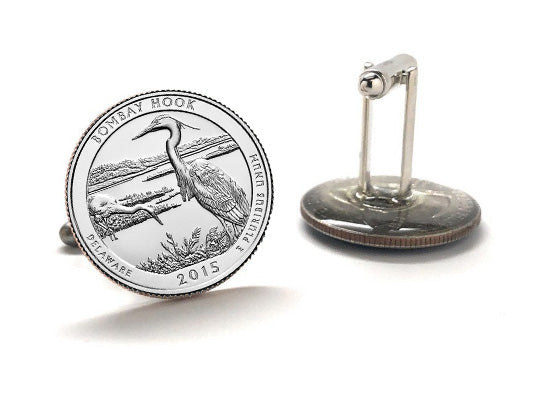 Bombay Hook National Wildlife Refuge Coin Cufflinks Uncirculated U.S. Quarter 2015 Cuff Links Enamel Backing Cufflinks