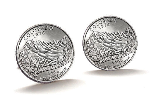 Colorado State Quarter Coin Cufflinks Uncirculated U.S. Quarter 2006 Cuff Links Enamel Backing Cufflinks