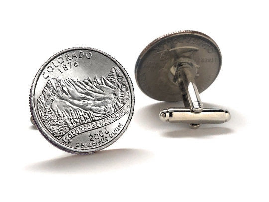 Colorado State Quarter Coin Cufflinks Uncirculated U.S. Quarter 2006 Cuff Links Enamel Backing Cufflinks