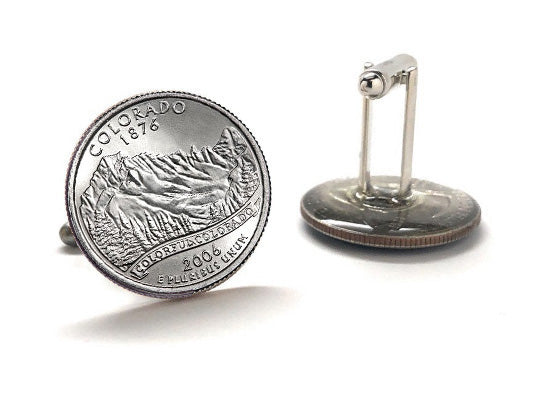 Colorado State Quarter Coin Cufflinks Uncirculated U.S. Quarter 2006 Cuff Links Enamel Backing Cufflinks