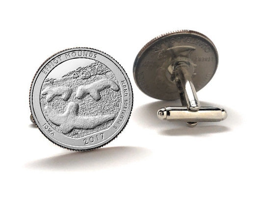 Effigy Mounds National Monument Coin Cufflinks Uncirculated U.S. Quarter 2017 Cuff Links Enamel Backing Cufflinks