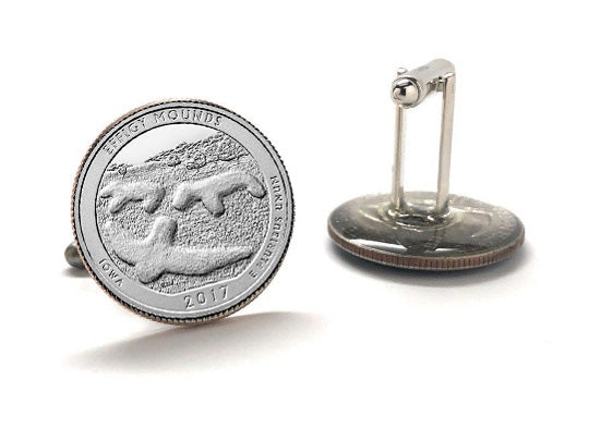 Effigy Mounds National Monument Coin Cufflinks Uncirculated U.S. Quarter 2017 Cuff Links Enamel Backing Cufflinks