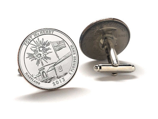 Fort McHenry National Monument and Historic Shrine Coin Cufflinks Uncirculated U.S. Quarter 2013 Cuff Links Enamel Backing Cufflinks