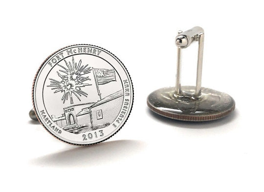 Fort McHenry National Monument and Historic Shrine Coin Cufflinks Uncirculated U.S. Quarter 2013 Cuff Links Enamel Backing Cufflinks