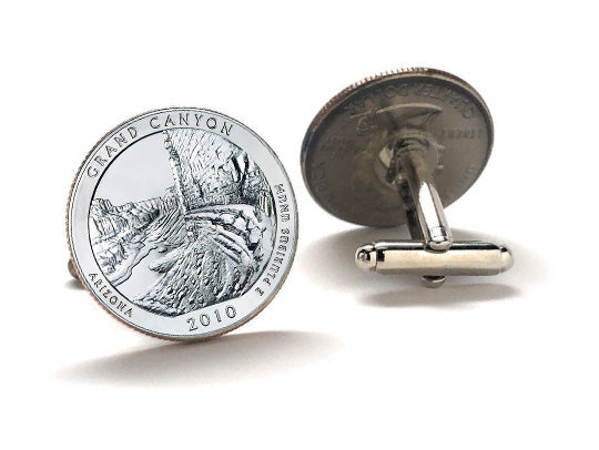Grand Canyon National Park Coin Cufflinks Uncirculated U.S. Quarter 2010 Cuff Links Enamel Backing Cufflinks