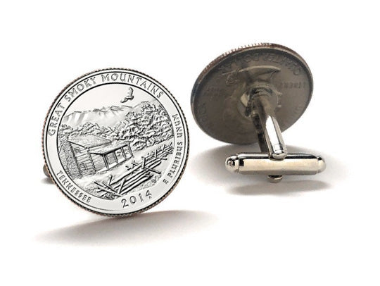 Great Smoky Mountains National Park Coin Cufflinks Uncirculated U.S. Quarter 2014 Cuff Links Enamel Backing Cufflinks