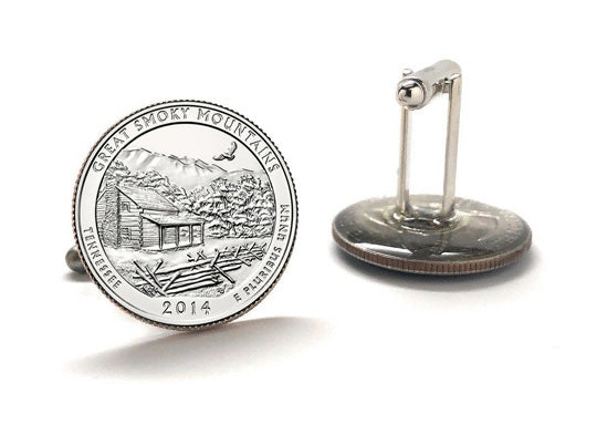 Great Smoky Mountains National Park Coin Cufflinks Uncirculated U.S. Quarter 2014 Cuff Links Enamel Backing Cufflinks