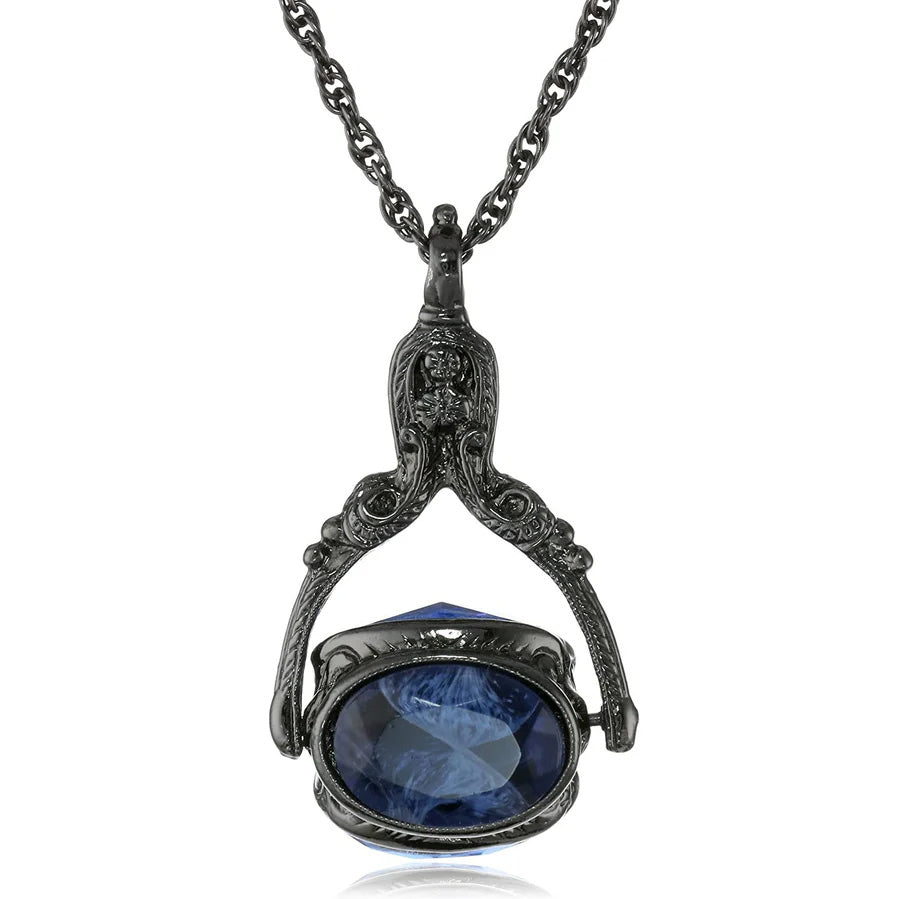 Women's Necklace Gunmetal Jewelry Vintage-Inspired Rotating 3 Sided Crystal Spinner Pendant Necklace 30"