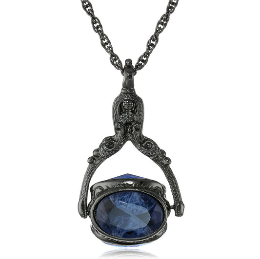 Women's Necklace Gunmetal Jewelry Vintage-Inspired Rotating 3 Sided Crystal Spinner Pendant Necklace 30"