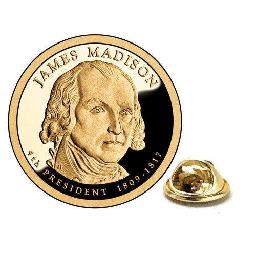 James Madison Presidential Dollar Lapel Pin | Uncirculated $1 Gold Coin Collectible Enamel Pin – 4th U.S. President