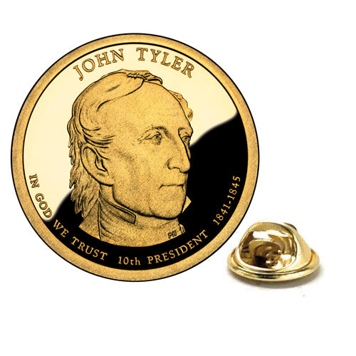 John Tyler Presidential Dollar Lapel Pin – Uncirculated One Gold Dollar Coin Collectible Enamel Pin