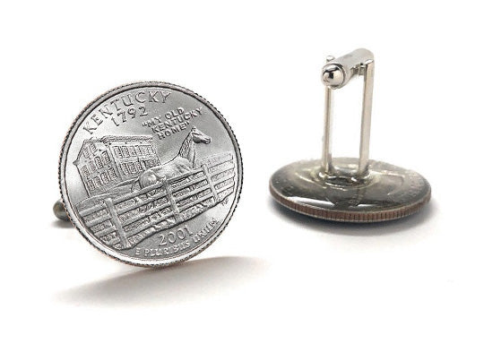 Kentucky State Quarter Coin Cufflinks Uncirculated U.S. Quarter 2001 Cuff Links Enamel Backing Cufflinks