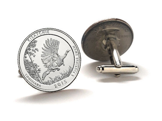 Kisatchie National Forest Coin Cufflinks Uncirculated U.S. Quarter 2015 Cuff Links Enamel Backing Cufflinks