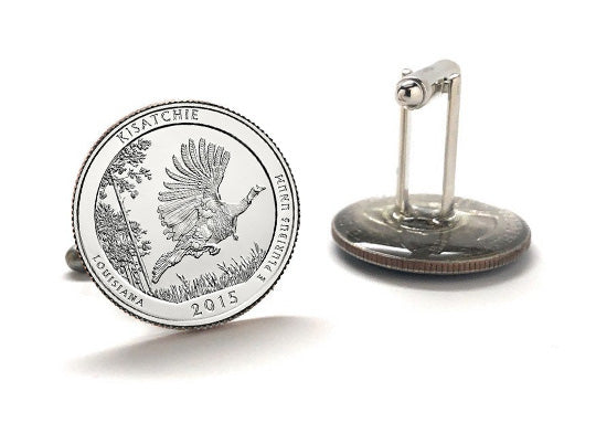 Kisatchie National Forest Coin Cufflinks Uncirculated U.S. Quarter 2015 Cuff Links Enamel Backing Cufflinks