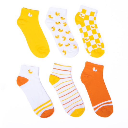 Women's Low Cut Socks Six Pairs Duck Embroidered Design Mom Gift Assorted Yellow White Orange Design 6 Pre Pack Ribbed Socks Ladies Socks