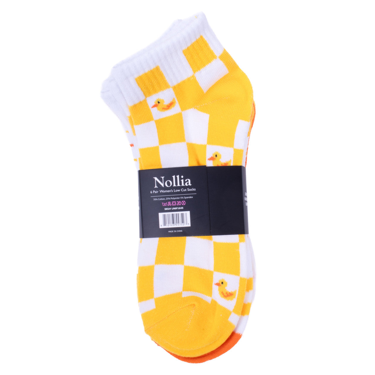 Women's Low Cut Socks Six Pairs Duck Embroidered Design Mom Gift Assorted Yellow White Orange Design 6 Pre Pack Ribbed Socks Ladies Socks