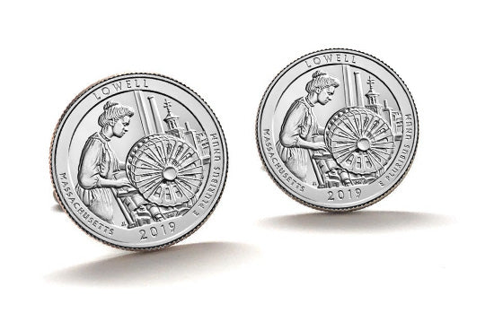 Lowell National Historical Park Coin Cufflinks Uncirculated U.S. Quarter 2019 Cuff Links Enamel Backing Cufflinks